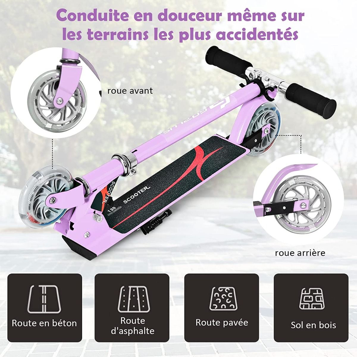 Trottinette Enfant Pliable avec Lumières LED - Hauteur Réglable et Design Coloré pour des Balades Amusantes en Toute Sécurité