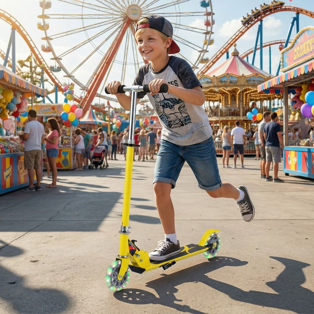Trottinette Enfant Pliable avec Lumières LED - Hauteur Réglable et Design Coloré pour des Balades Amusantes en Toute Sécurité